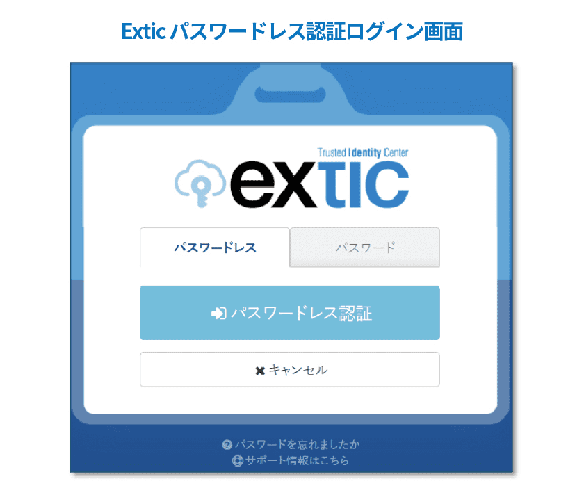 Exticパスワードレス認証ログイン画面